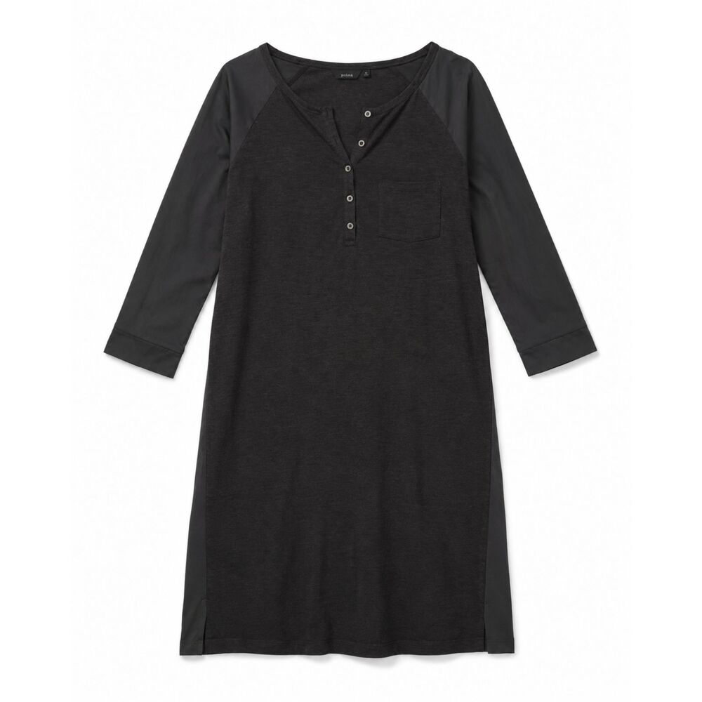 prAna Hensley Henley Dress Womens Medium Charcoal Organic Cotton Tencel NWT